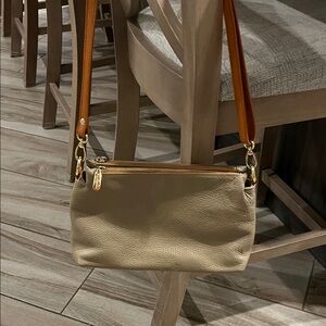 Valentina Beige Crossbody Bag with Brown Strap